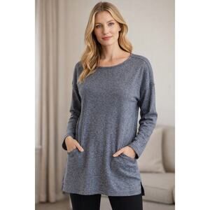 UGG Luella Tunic Top Small NWT Heathered Blue Long Sleeve Pockets